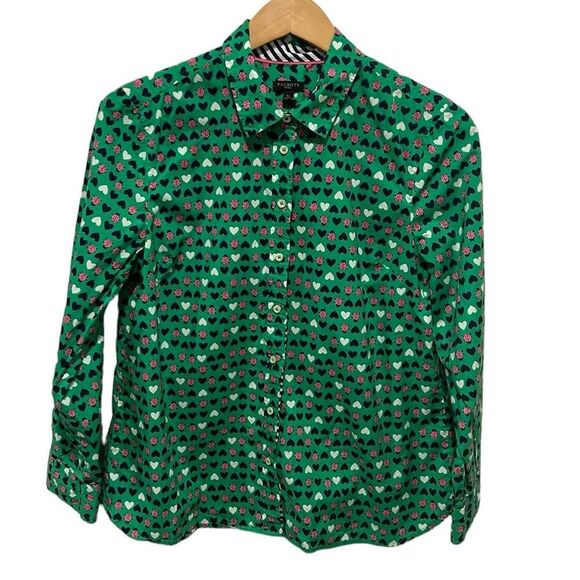 Talbots green lady bug hearts button down cotton long sleeve top size LP - Picture 1 of 8